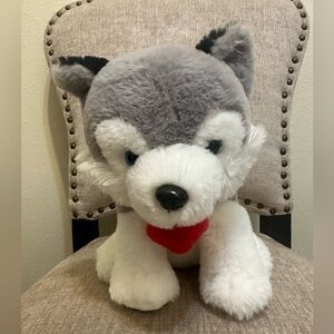 Gray and White Plush Dog Toy with heart